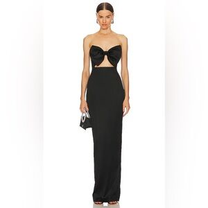 Strapless Black Bow Cutout Maxi Dress